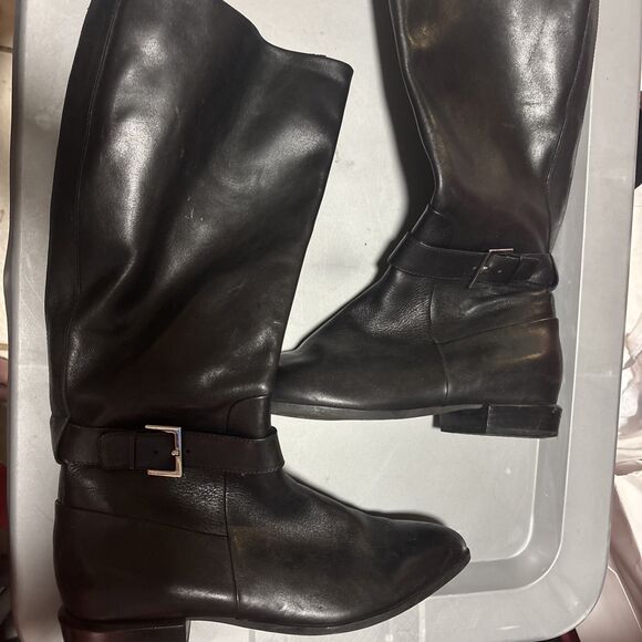 Nine West Shoes - Nine West Diablo Black  Leather Zip Up Buckle Knee High Riding Boots 9